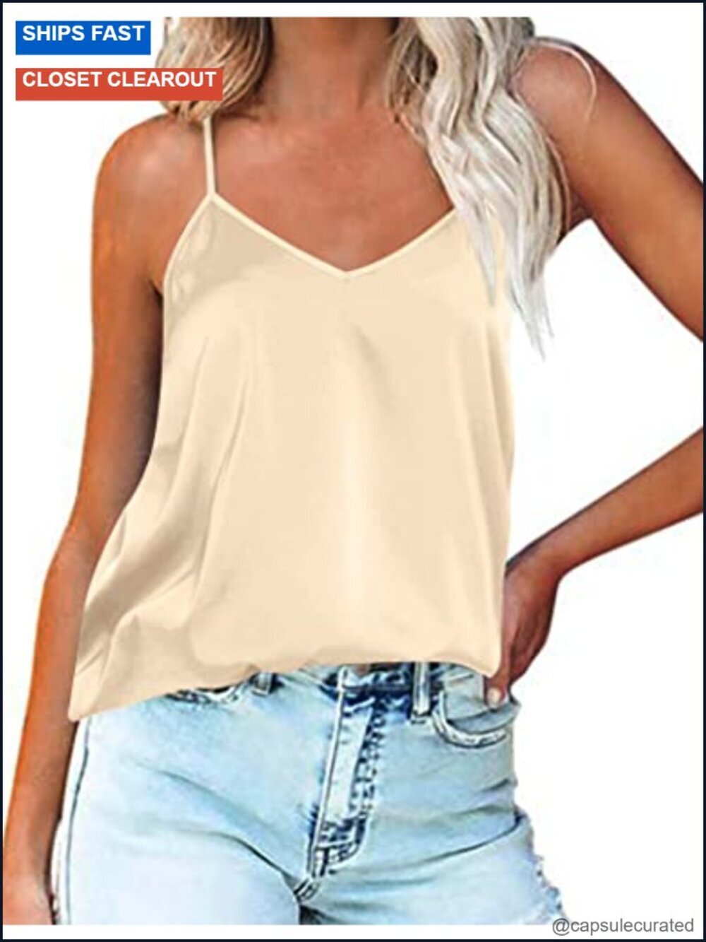 Satin V-Neck Tank Top with Adjustable Straps - Women's Camisole